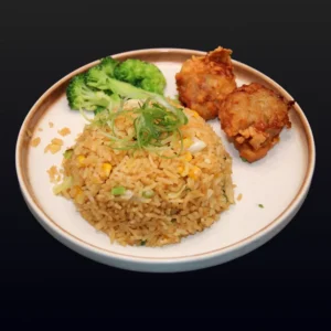 M2) Gebr. Reis mit Gemüse, Beilage Karaage